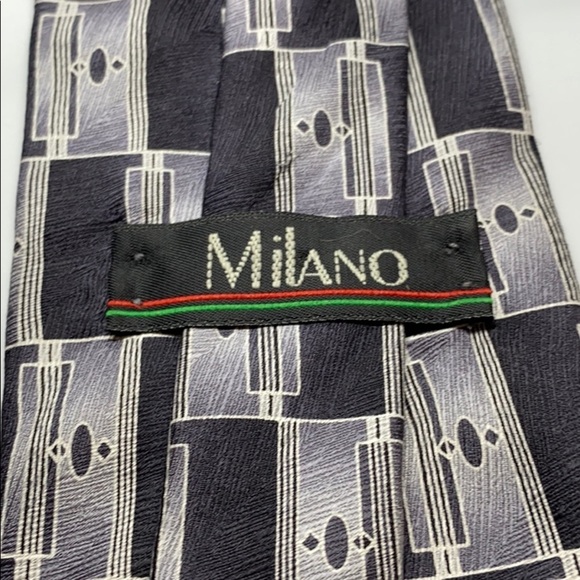 Milano grey black gray abstract print tie 100% silk - Picture 2 of 5